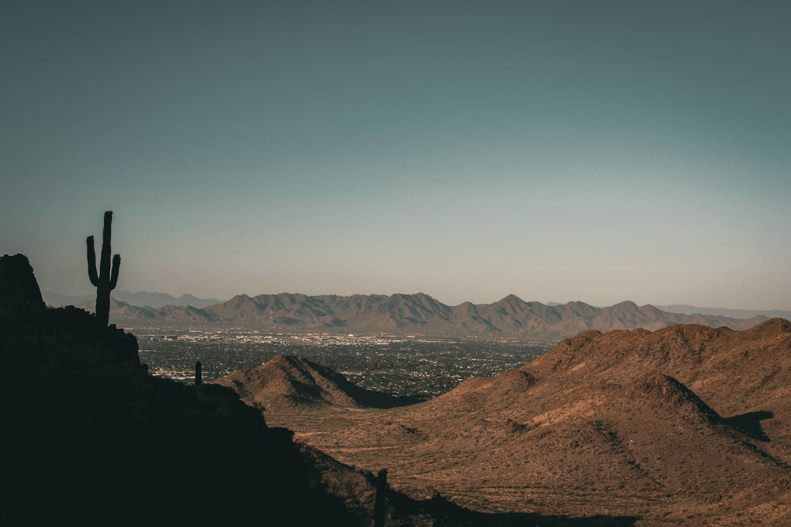 The Phoenix, Arizona valley viewed from the surrounding desert mountains